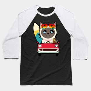 Cute siamese cat driving to the beach Baseball T-Shirt